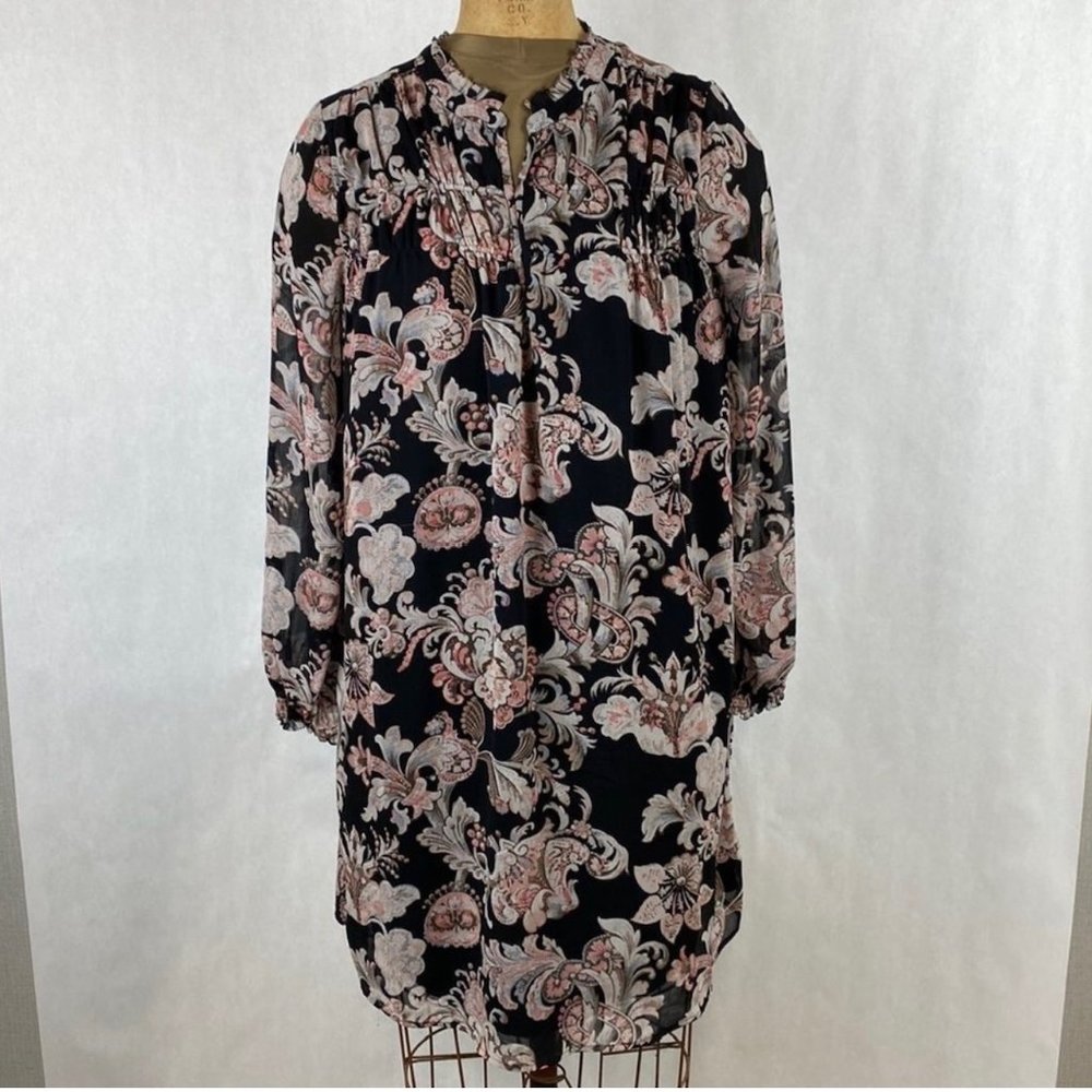Loft Black Paisley Shirt Dress Long Sleeved